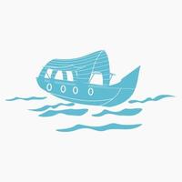 Editable Isolated Oblique View Flat Monochrome Style Indian Kerala Houseboat Backwater on Wavy Lake Vector Illustration for Artwork Element of Transportation or Recreation of Hindustan Related Design