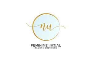 Initial NU handwriting logo with circle template vector signature, wedding, fashion, floral and botanical with creative template.