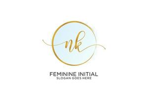 Initial NK handwriting logo with circle template vector signature, wedding, fashion, floral and botanical with creative template.