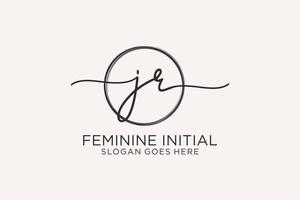 Initial JR handwriting logo with circle template vector logo of initial signature, wedding, fashion, floral and botanical with creative template.