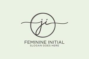 Initial JI handwriting logo with circle template vector logo of initial signature, wedding, fashion, floral and botanical with creative template.