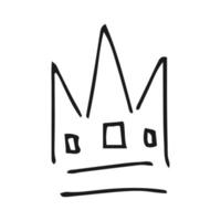 Hand drawn crown. Simple graffiti sketch queen or king crown. Royal imperial coronation and monarch symbol. Black brush doodle vector