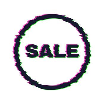 Distorted glitch sale banner with error effect on the edges and in text. Vector illustration.
