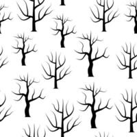 árboles curvos en blanco y negro sin costuras sin fondos de hojas. textura transparente del bosque vectorial. vector