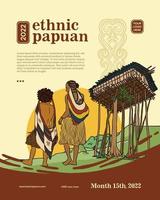 Noken Papua hand drawn illustration for poster. Indonesian culture background vector