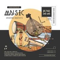 instrumentos musicales indonesios ilustración vectorial dibujada a mano. plantilla de publicación de redes sociales de música vector