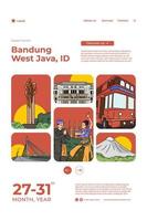 ilustración de dibujado a mano de turismo de bandung de indonesia para publicación en redes sociales vector