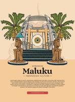 world peace gong placed in maluku indonesian culture handrawn illustration poster design inspiration vector