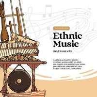 Indonesian music instruments hand drawn vector illustration. Music social media post template