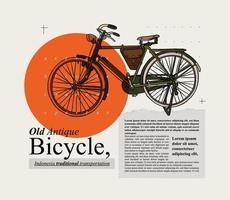 antigua bicicleta antigua indonesia transporte tradicional en java ilustración dibujada a mano vector