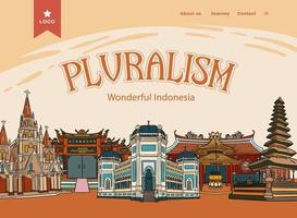 religión indonesia construyendo ilustración dibujada a mano. idea de ilustración de pluralismo vector
