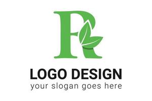 Logotipo ecológico de letra r con hoja. tipografía vectorial para afiches de naturaleza, emblema ecológico, identidad vegana, tarjetas de hierbas y botánicas, etc. logotipo de letra r de ecología con hoja verde. vector