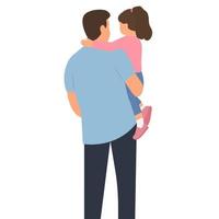padre sosteniendo a su hija en sus brazos. feliz día del padre vista trasera ilustración vectorial aislada. vector