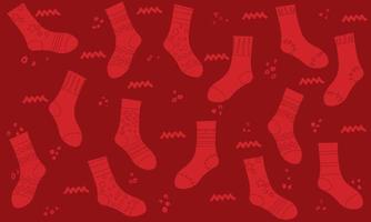 Colorful socks set seamless pattern in red background vector