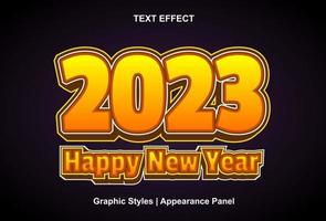 feliz año nuevo 2023 efecto de texto con color naranja editable. vector