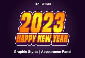 feliz año nuevo 2023 efecto de texto con color naranja editable. vector