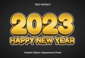 feliz año nuevo 2023 efecto de texto con color dorado editable. vector