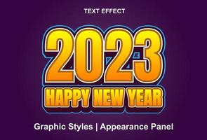 happy new year 2023 text effect with orange color editable. vector