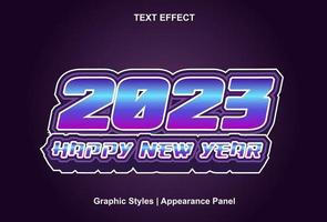 efecto de texto feliz año nuevo 2023 con color morado editable. vector