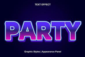 efecto de texto de fiesta en estilo 3d y editable vector