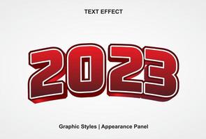 Efecto de texto 2023 con estilo 3d y editable. vector