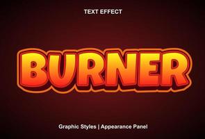 burner text effect with 3d style and editable vector