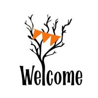 Welcome text for halloween party with black branches on white background vector