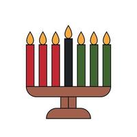 Simple minimalist outline with color icon of Kwanzaa kinara - candle holder menorah with seven candles. Vector illustration isolated on white background. Kwanza clipart