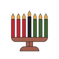 Simple minimalist outline with color icon of Kwanzaa kinara - candle holder menorah with seven candles. Vector illustration isolated on white background. Kwanza clipart