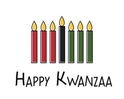 feliz tarjeta de felicitación kwanzaa con texto, siete velas en colores africanos tradicionales - rojo, negro, verde. ilustración vectorial simple aislada sobre fondo blanco. diseño de pancartas vector