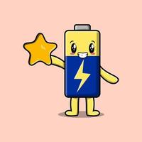 cartoon Battery character holding big golden star vector