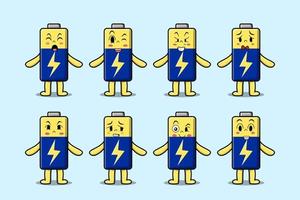Set kawaii Battery cartoon character expression vector