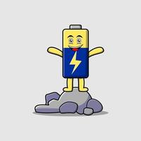 Cute cartoon Battery character standing in stone vector