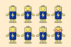 Set kawaii Battery cartoon character expression vector