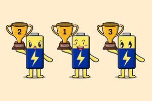 Set of cute cartoon Battery holding trophy vector