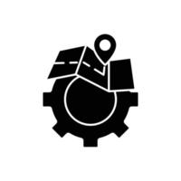 Gear glyph icon illustration with map. suitable for repair location icon. icon illustration related repair, maintenance. Simple vector design editable