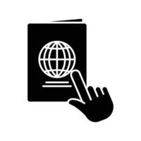 ilustración de icono de glifo táctil de mano con pasaporte. ícono relacionado con el pasaporte en línea. diseño simple editable vector