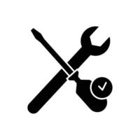 Wrench glyph icon illustration with screwdriver and check mark. Suitable for complete repair icon . icon illustration related repair, maintenance. Simple vector design editable