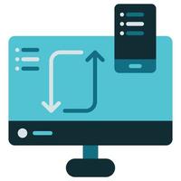 transferencia de datos desde un teléfono inteligente a una computadora con línea de internet vector