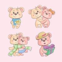 Cute valentine teddy bears couple hand drawn collection vector