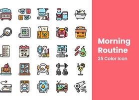 conjunto de colores de icono de rutina matutina vector