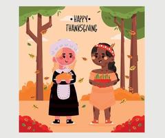 Thanksgiving with Two Girl Background Illustration vector