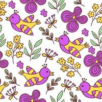 Vintage hand drawn pattern with birds and flowers vector