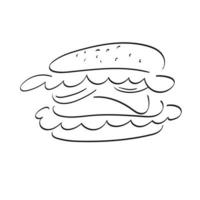 hamburguesa ilustración vector dibujado a mano aislado en el arte de línea de fondo blanco.