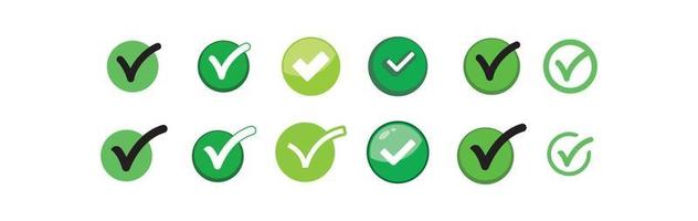 Check mark. Set of Green tick approval icons. vector