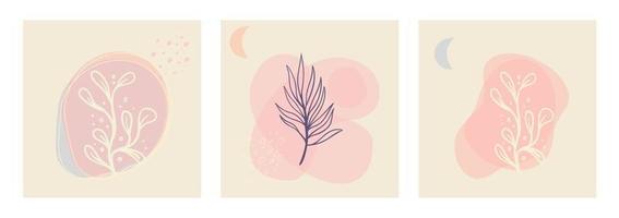 Aesthetic nature plant background  with abstract organic shapes in pastel color palette. vector