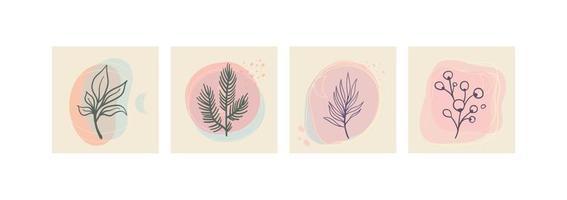 Aesthetic nature plant background  with abstract organic shapes in pastel color palette. vector