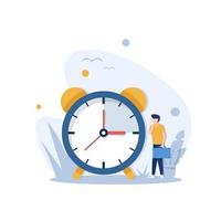 Happy businessman or manager is standing near a big clock vector