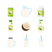Coconut Beverage in Can,Plastic Cup and Glass Cup Isolated on White Background,Juice and Smoothie vector