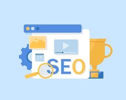 diseño plano moderno de optimización de seo, ilustración de seo web conceptual vector